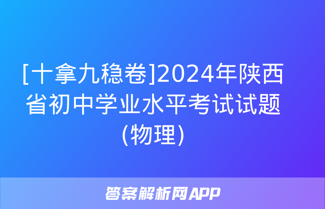 [十拿九稳卷]2024年陕西省初中学业水平考试试题(物理)