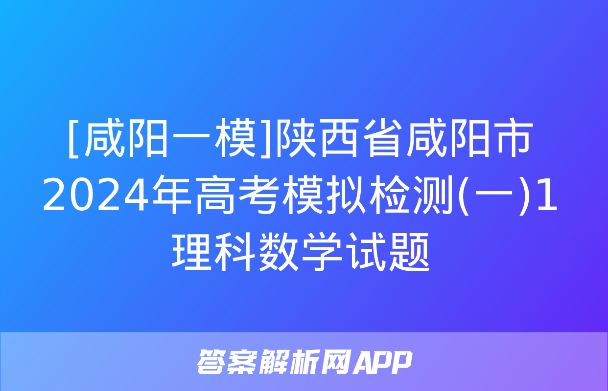 [咸阳一模]陕西省咸阳市2024年高考模拟检测(一)1理科数学试题