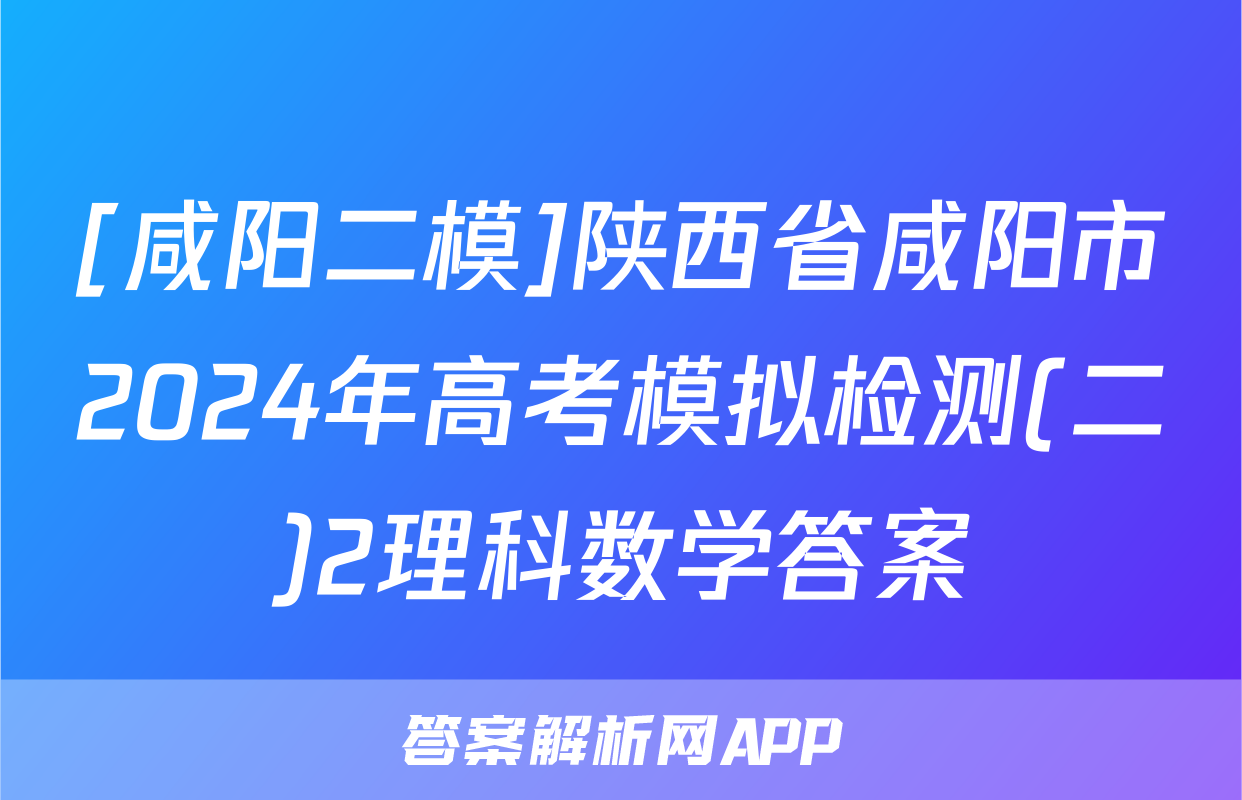 [咸阳二模]陕西省咸阳市2024年高考模拟检测(二)2理科数学答案