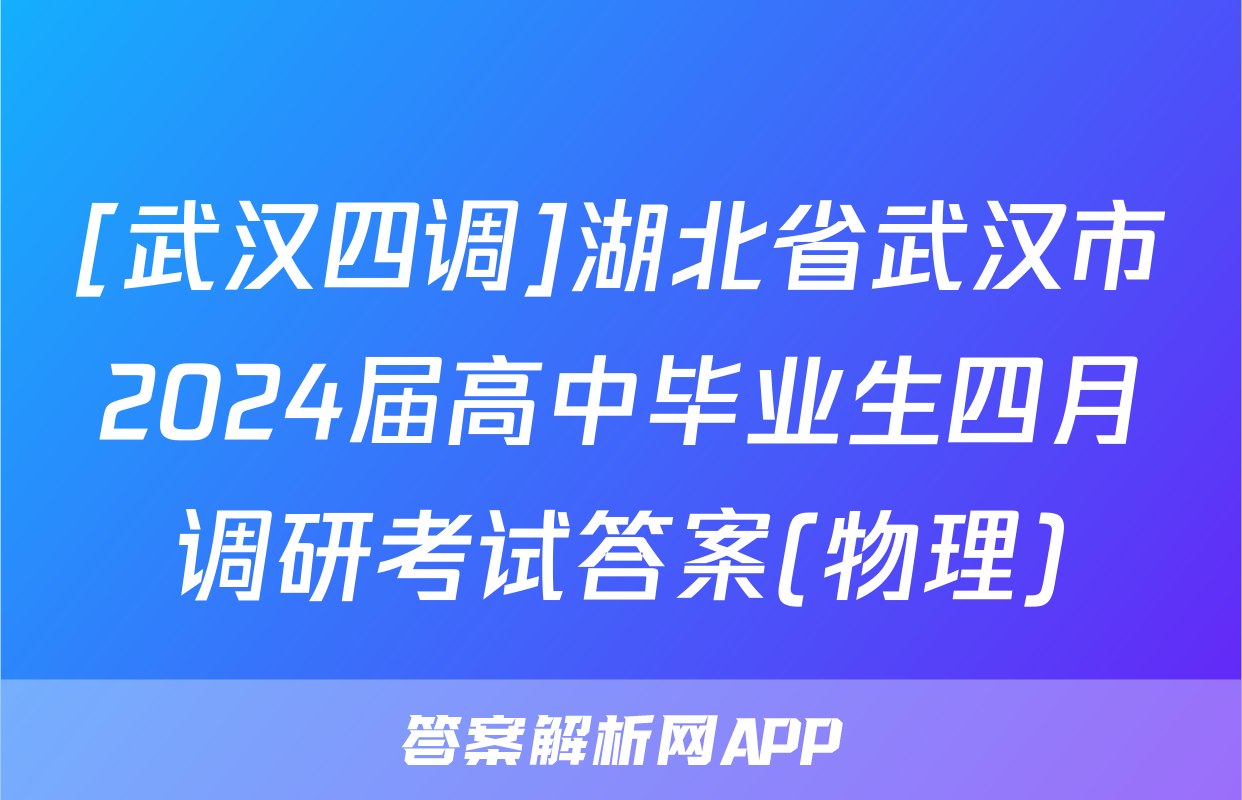 [武汉四调]湖北省武汉市2024届高中毕业生四月调研考试答案(物理)