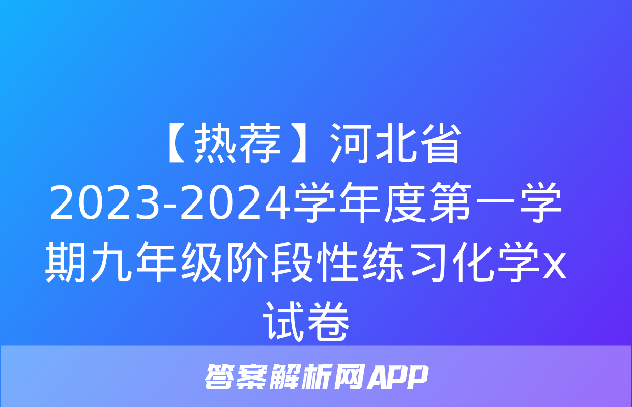 【热荐】河北省2023-2024学年度第一学期九年级阶段性练习化学x试卷