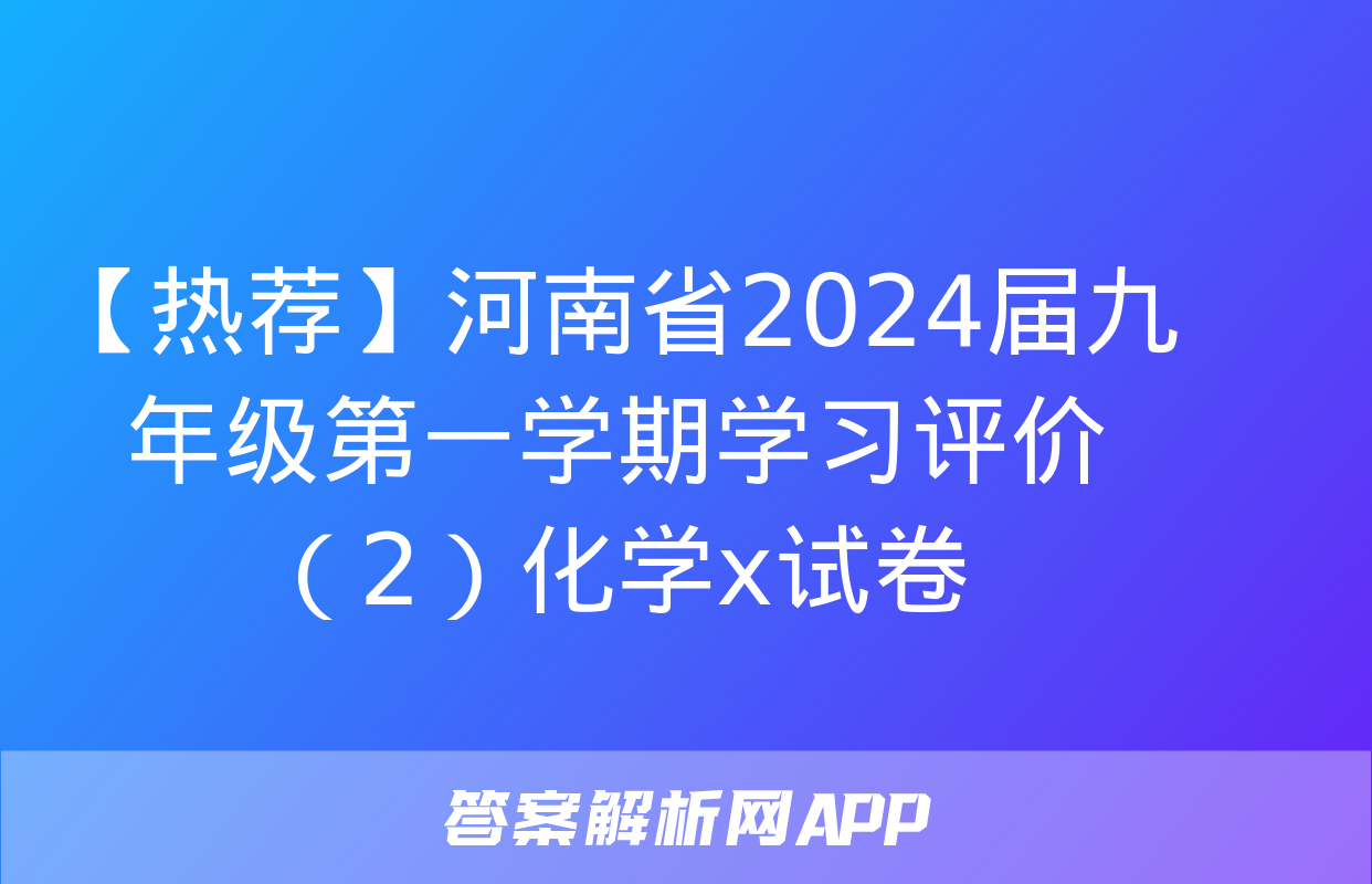 【热荐】河南省2024届九年级第一学期学习评价（2）化学x试卷