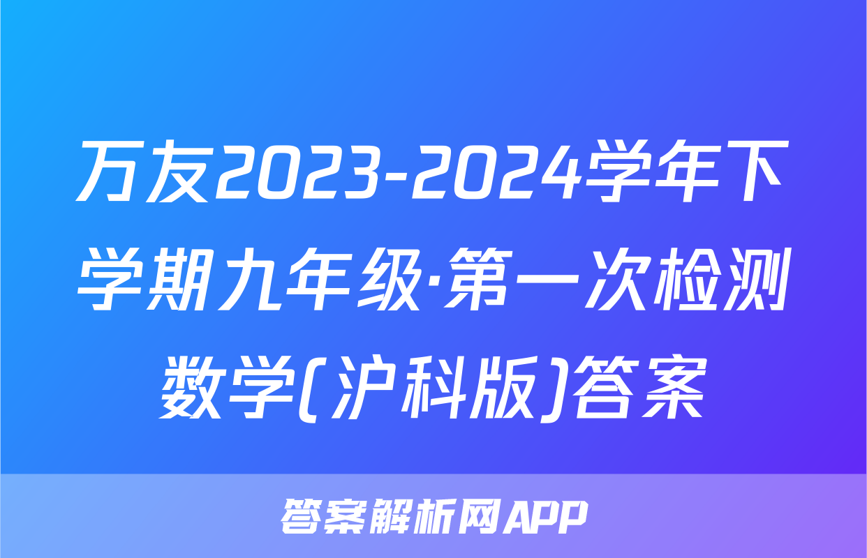 万友2023-2024学年下学期九年级·第一次检测数学(沪科版)答案