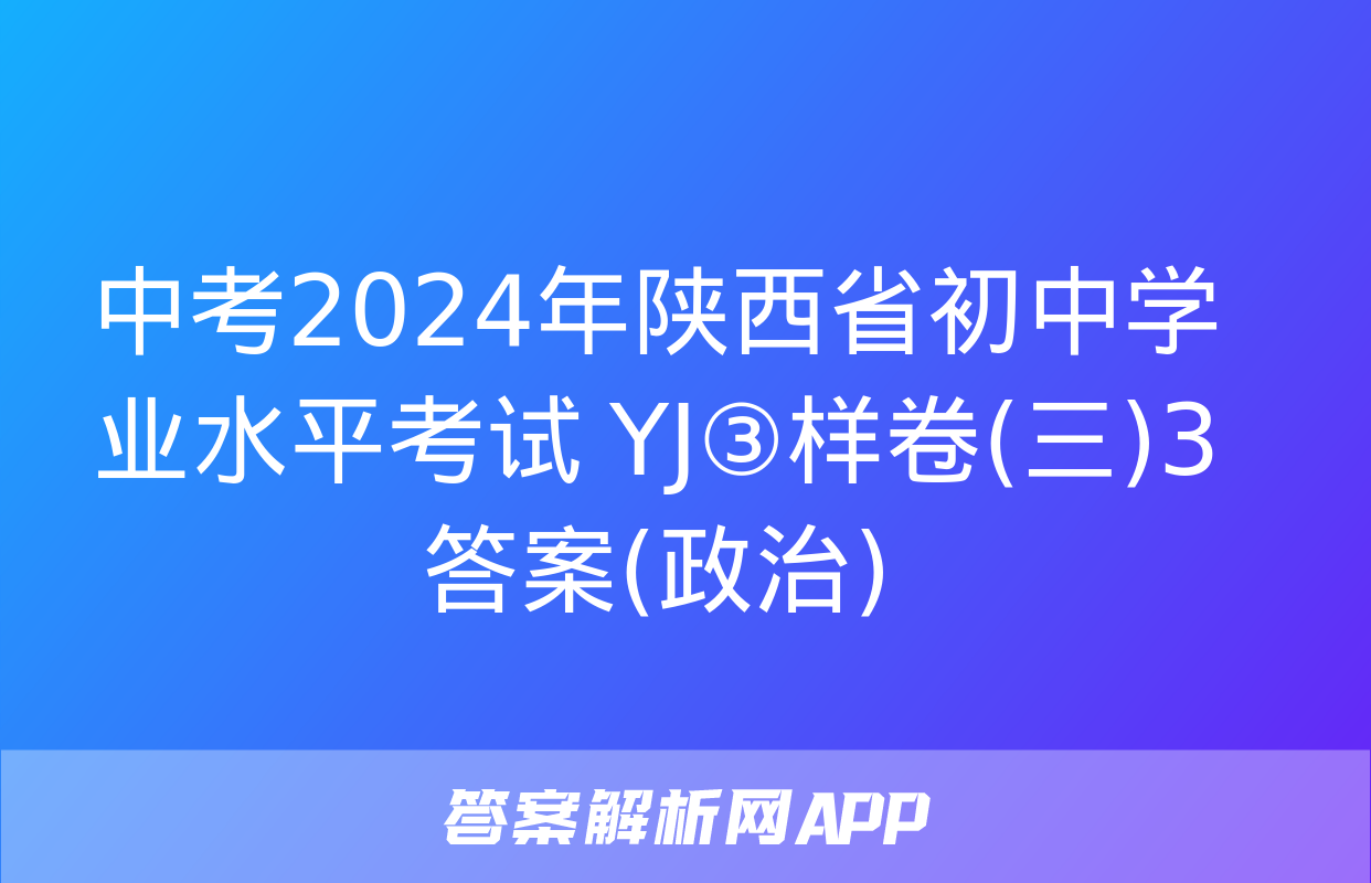 中考2024年陕西省初中学业水平考试 YJ③样卷(三)3答案(政治)