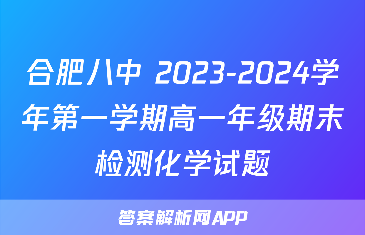 合肥八中 2023-2024学年第一学期高一年级期末检测化学试题