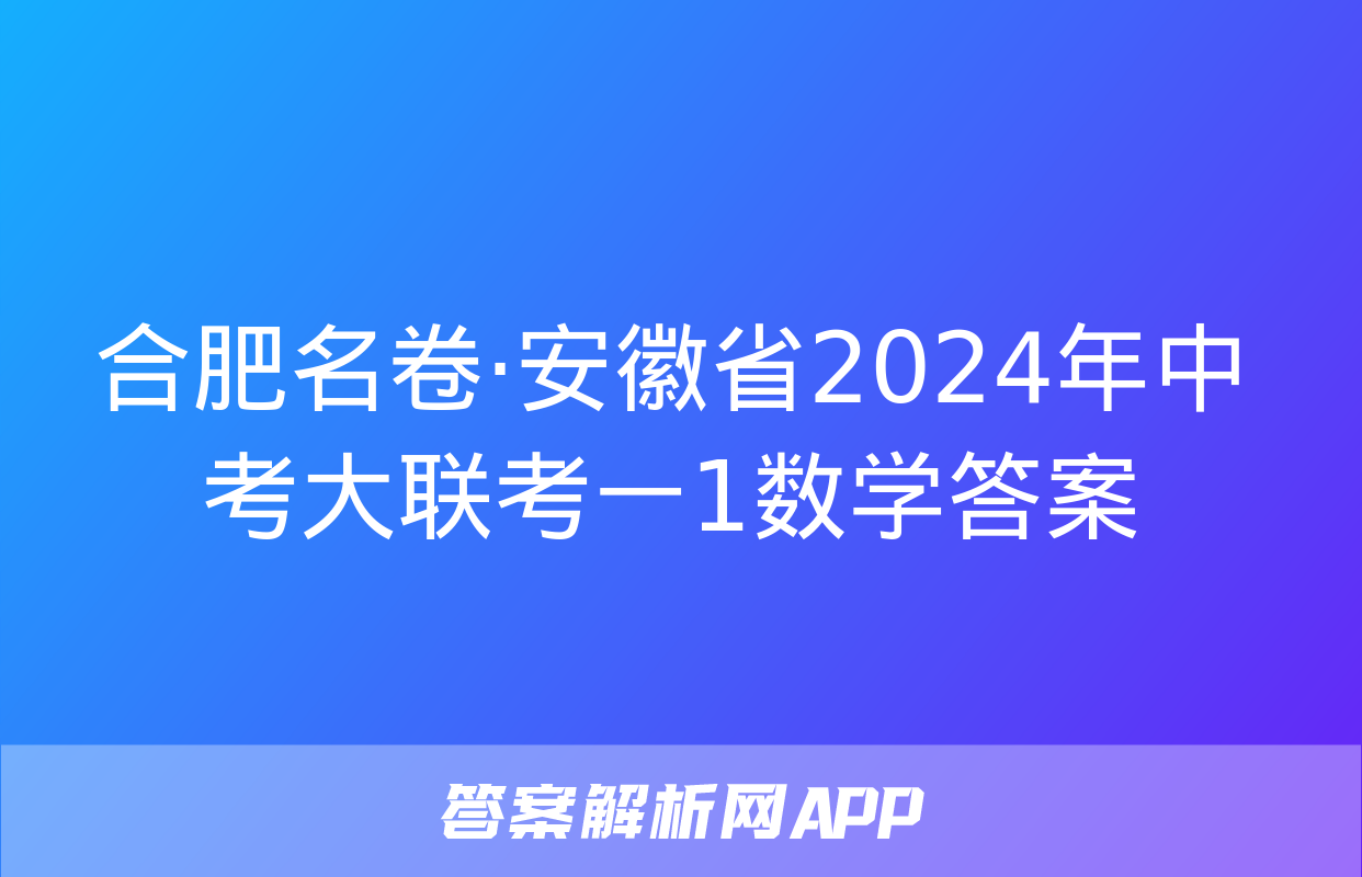 合肥名卷·安徽省2024年中考大联考一1数学答案