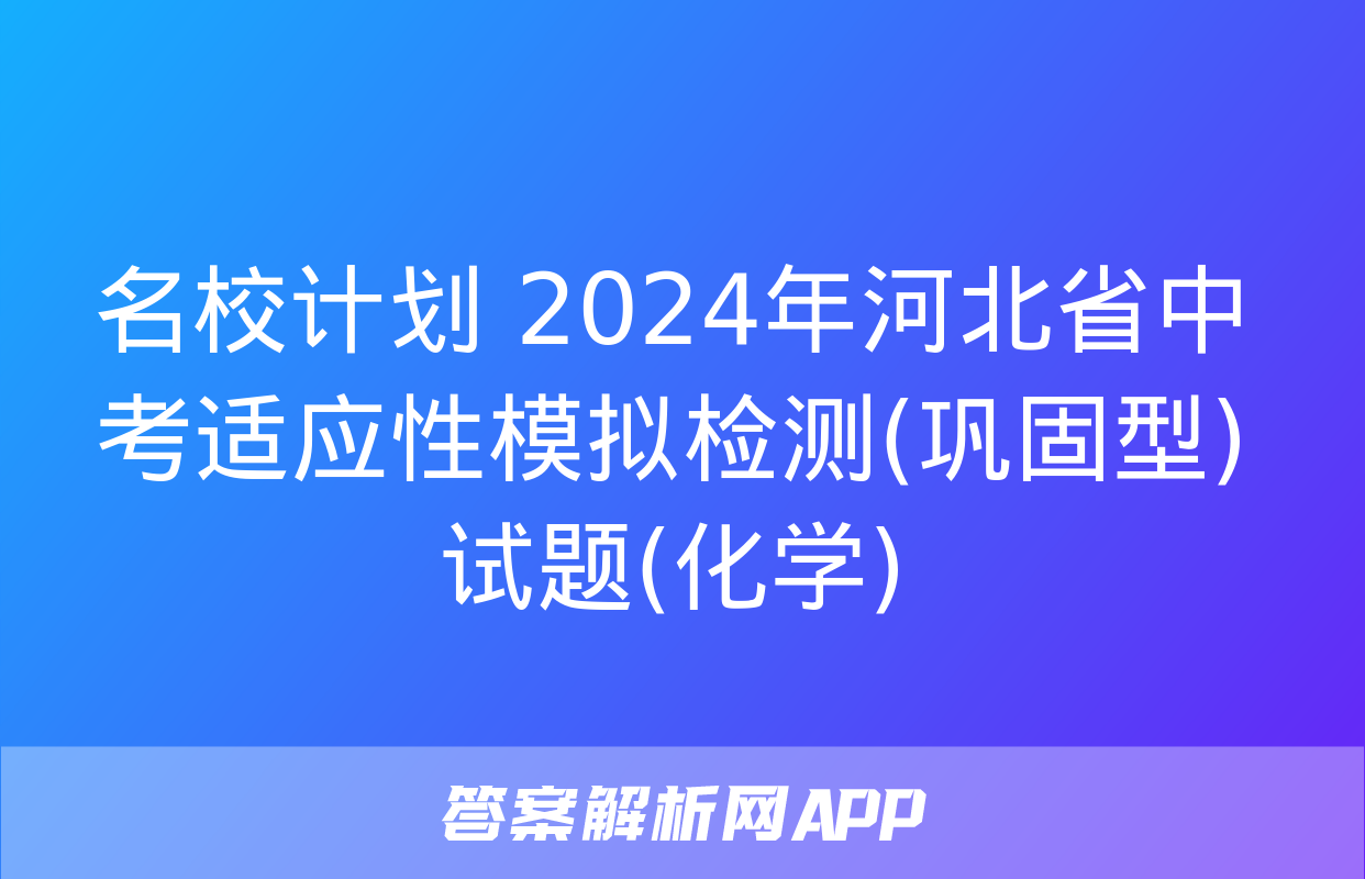 名校计划 2024年河北省中考适应性模拟检测(巩固型)试题(化学)