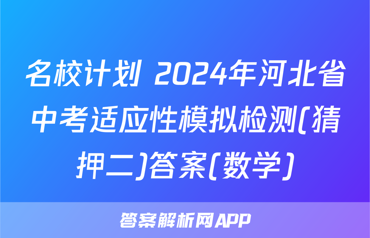名校计划 2024年河北省中考适应性模拟检测(猜押二)答案(数学)