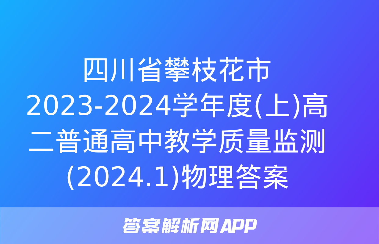 四川省攀枝花市2023-2024学年度(上)高二普通高中教学质量监测(2024.1)物理答案