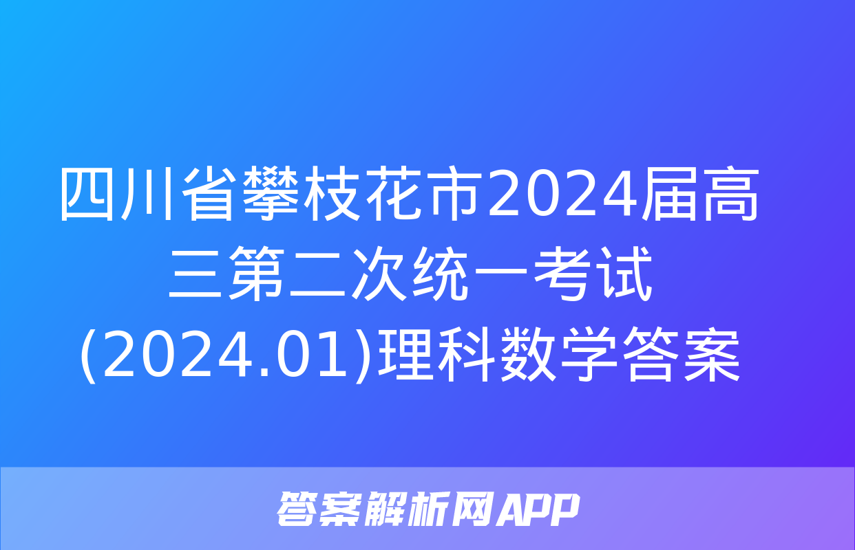 四川省攀枝花市2024届高三第二次统一考试(2024.01)理科数学答案