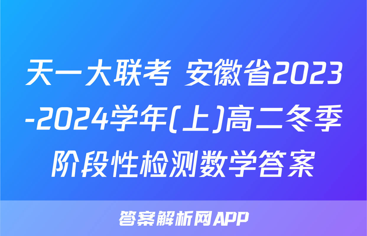 天一大联考 安徽省2023-2024学年(上)高二冬季阶段性检测数学答案