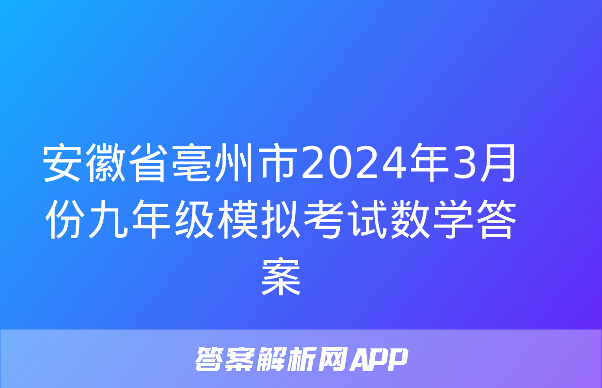 安徽省亳州市2024年3月份九年级模拟考试数学答案