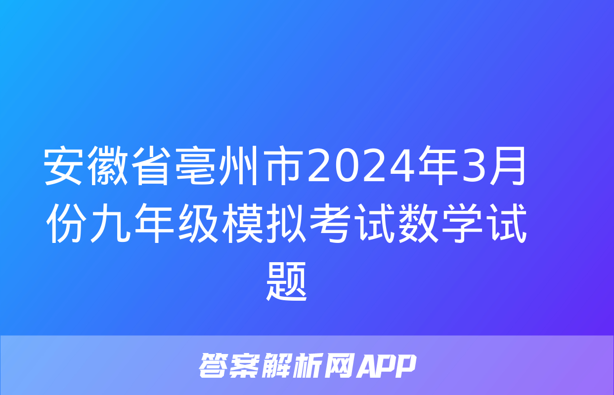 安徽省亳州市2024年3月份九年级模拟考试数学试题