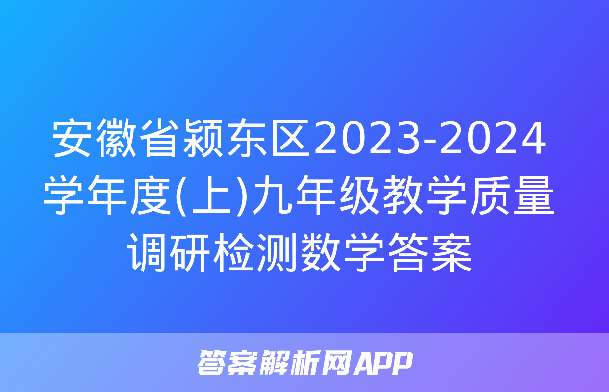 安徽省颍东区2023-2024学年度(上)九年级教学质量调研检测数学答案