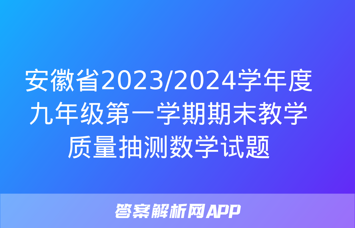 安徽省2023/2024学年度九年级第一学期期末教学质量抽测数学试题