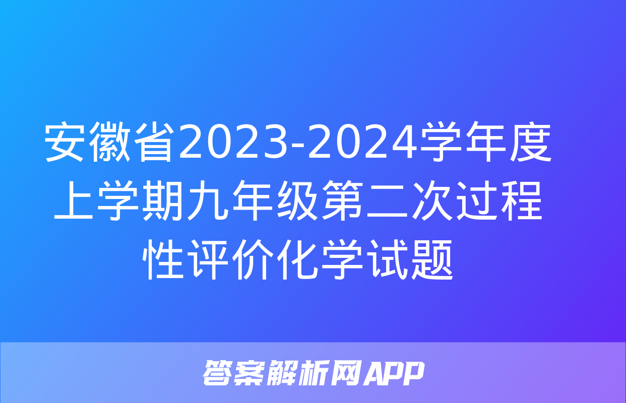 安徽省2023-2024学年度上学期九年级第二次过程性评价化学试题