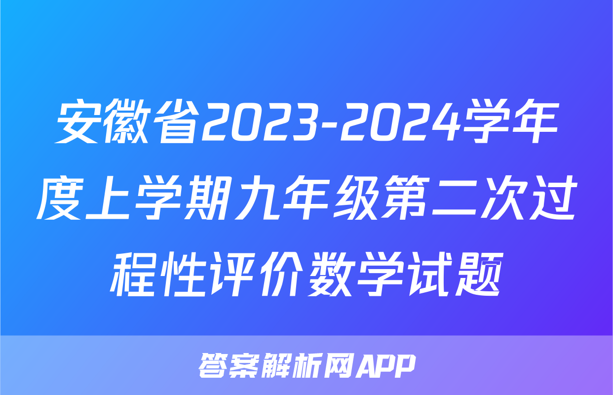 安徽省2023-2024学年度上学期九年级第二次过程性评价数学试题