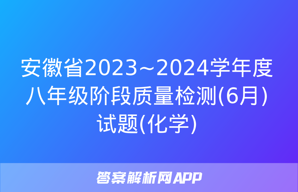 安徽省2023~2024学年度八年级阶段质量检测(6月)试题(化学)