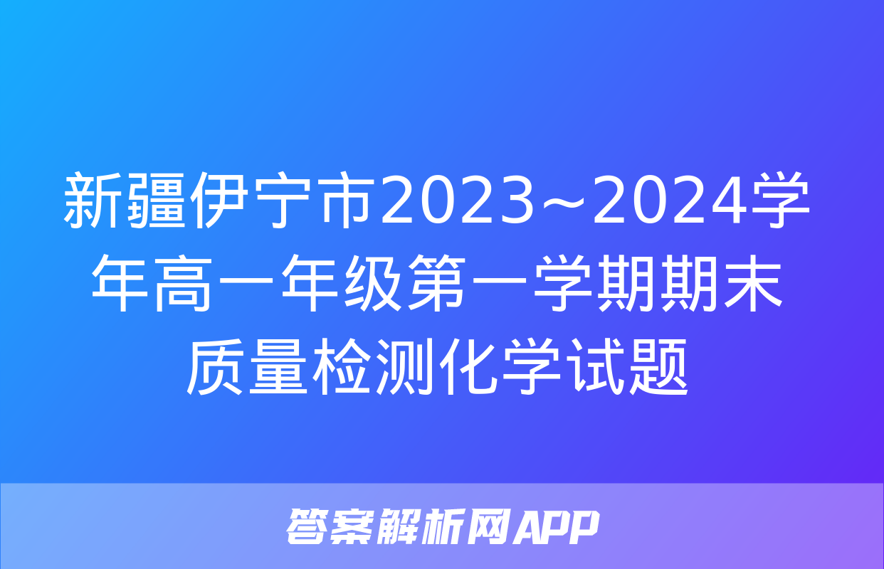 新疆伊宁市2023~2024学年高一年级第一学期期末质量检测化学试题