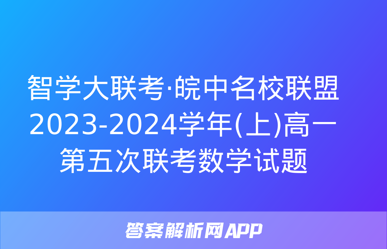 智学大联考·皖中名校联盟 2023-2024学年(上)高一第五次联考数学试题