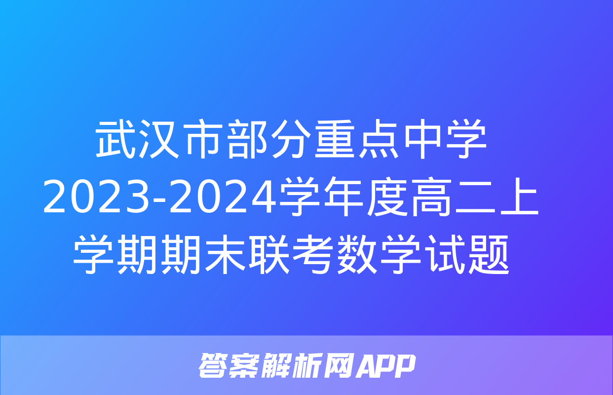 武汉市部分重点中学2023-2024学年度高二上学期期末联考数学试题