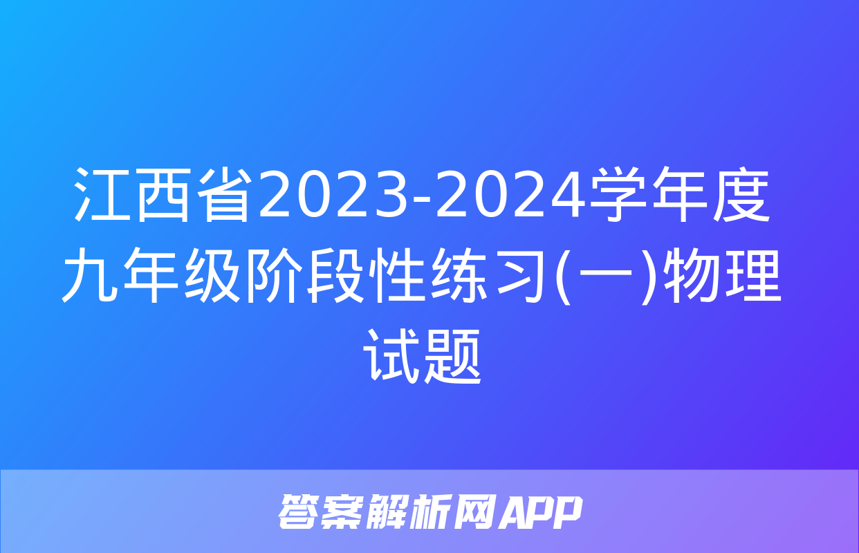 江西省2023-2024学年度九年级阶段性练习(一)物理试题