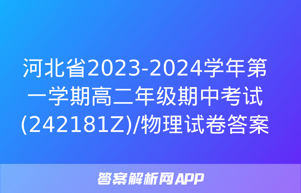 河北省2023-2024学年第一学期高二年级期中考试(242181Z)/物理试卷答案