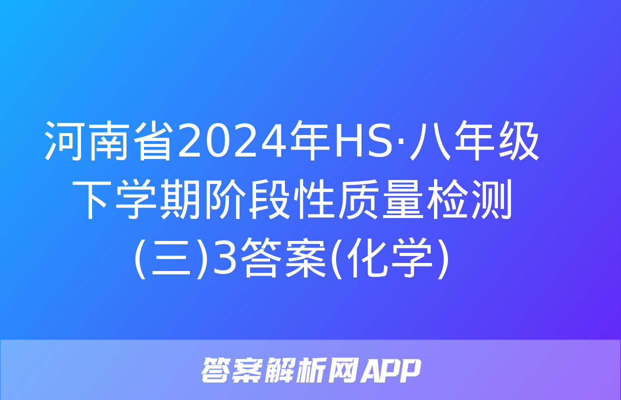 河南省2024年HS·八年级下学期阶段性质量检测(三)3答案(化学)