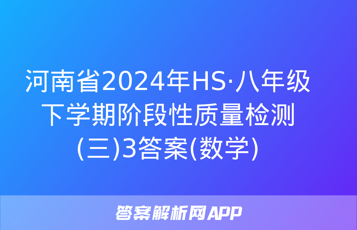 河南省2024年HS·八年级下学期阶段性质量检测(三)3答案(数学)