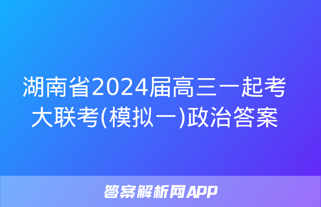 湖南省2024届高三一起考大联考(模拟一)政治答案