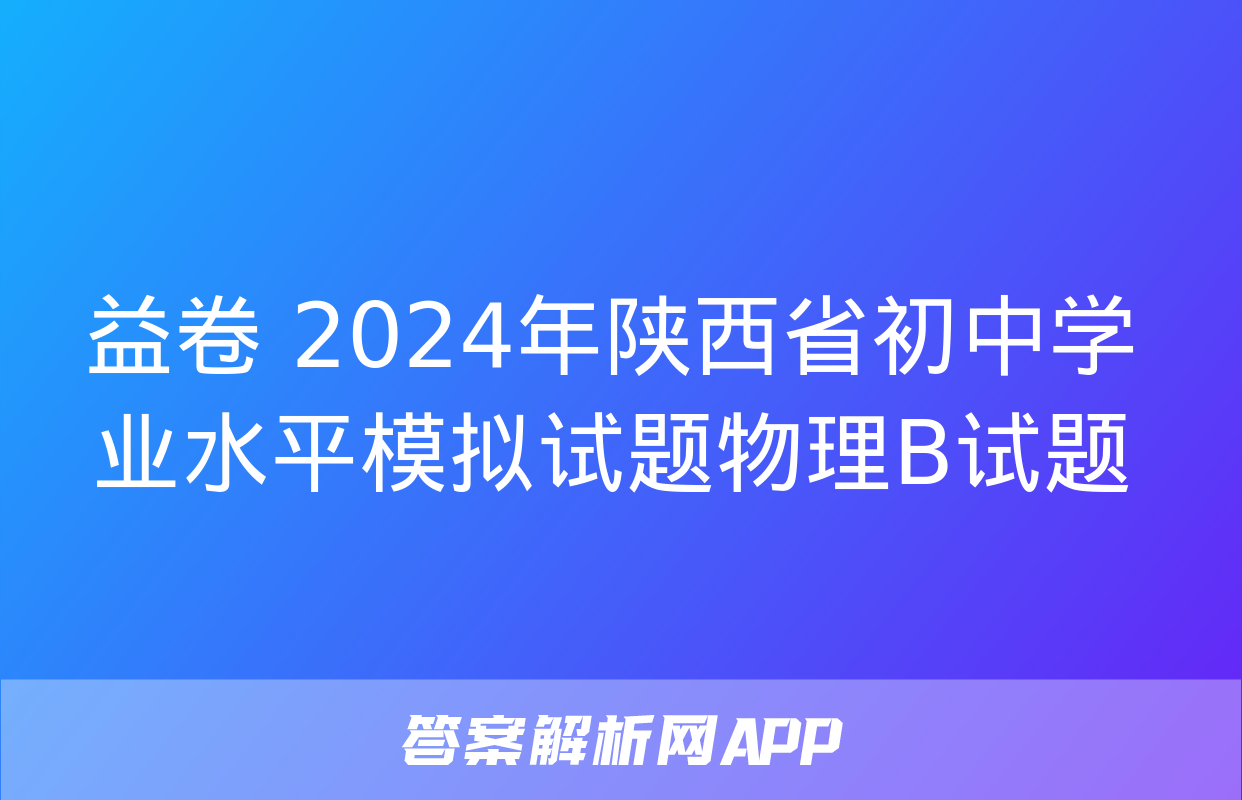 益卷 2024年陕西省初中学业水平模拟试题物理B试题