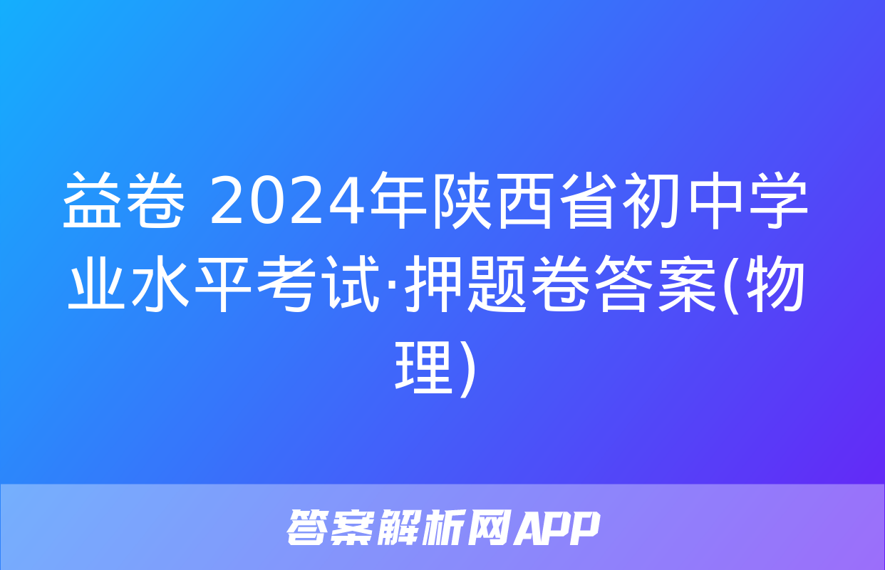 益卷 2024年陕西省初中学业水平考试·押题卷答案(物理)