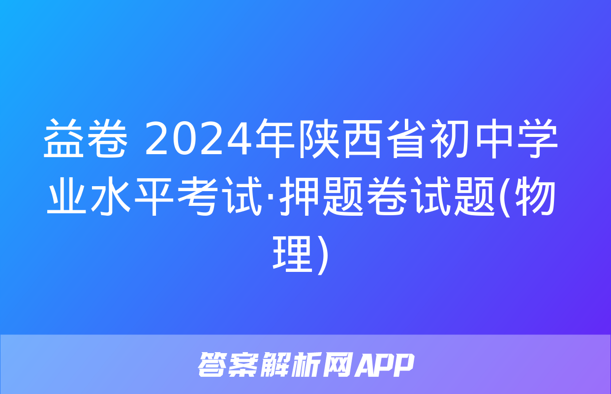 益卷 2024年陕西省初中学业水平考试·押题卷试题(物理)