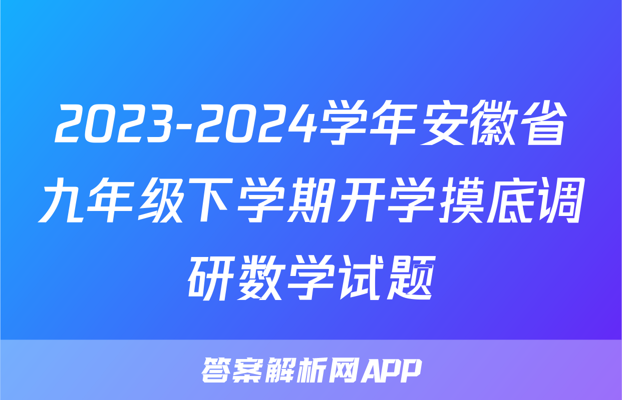 2023-2024学年安徽省九年级下学期开学摸底调研数学试题
