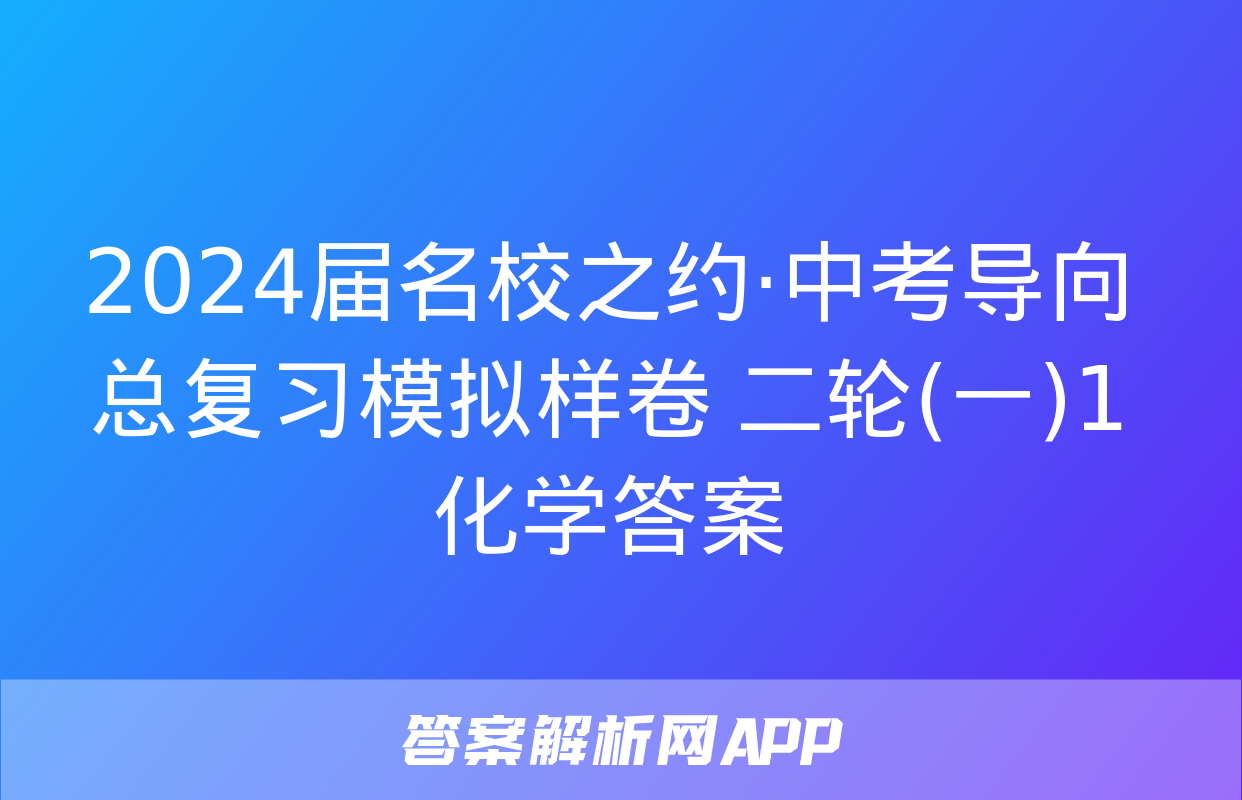 2024届名校之约·中考导向总复习模拟样卷 二轮(一)1化学答案