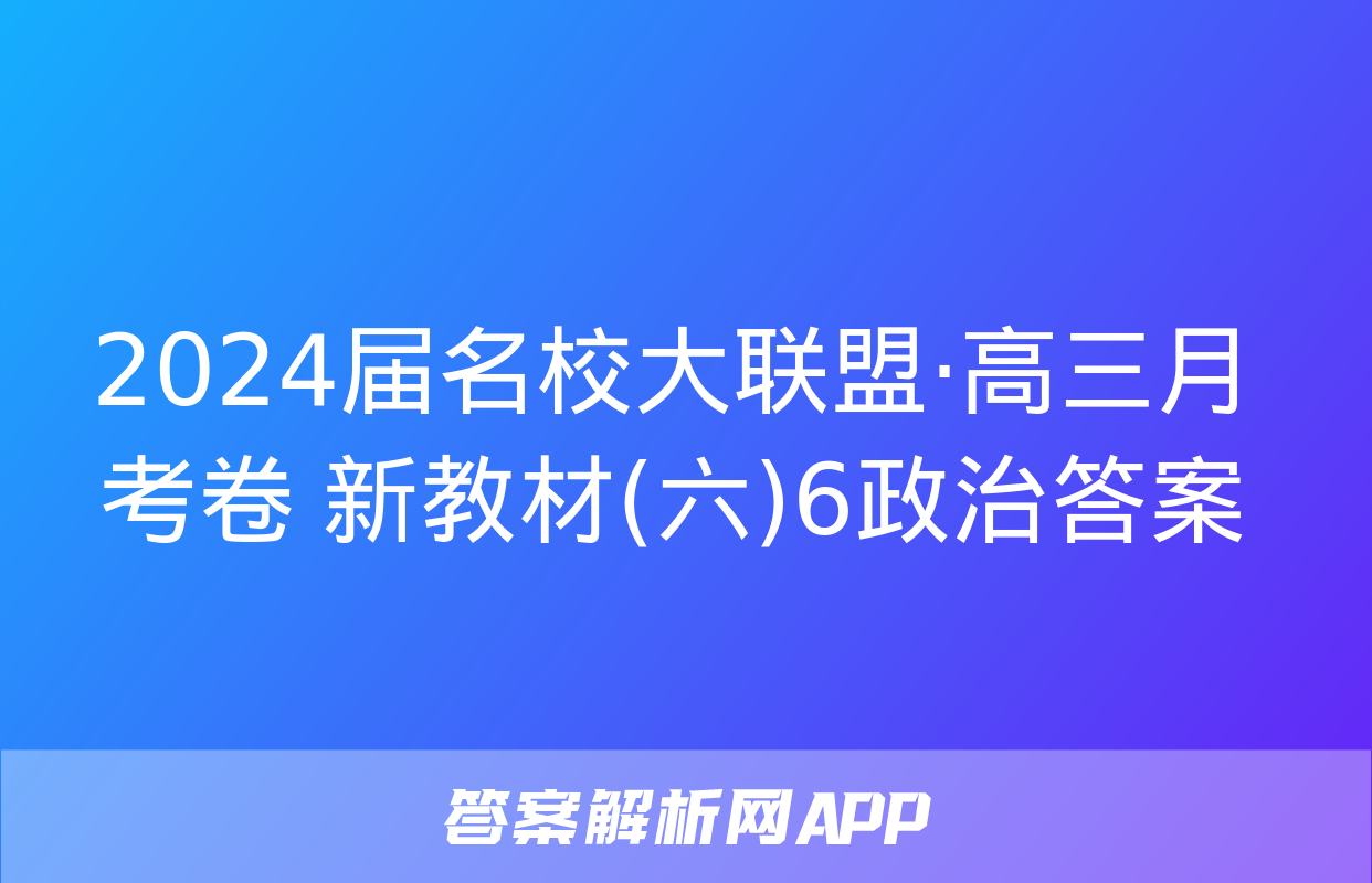 2024届名校大联盟·高三月考卷 新教材(六)6政治答案