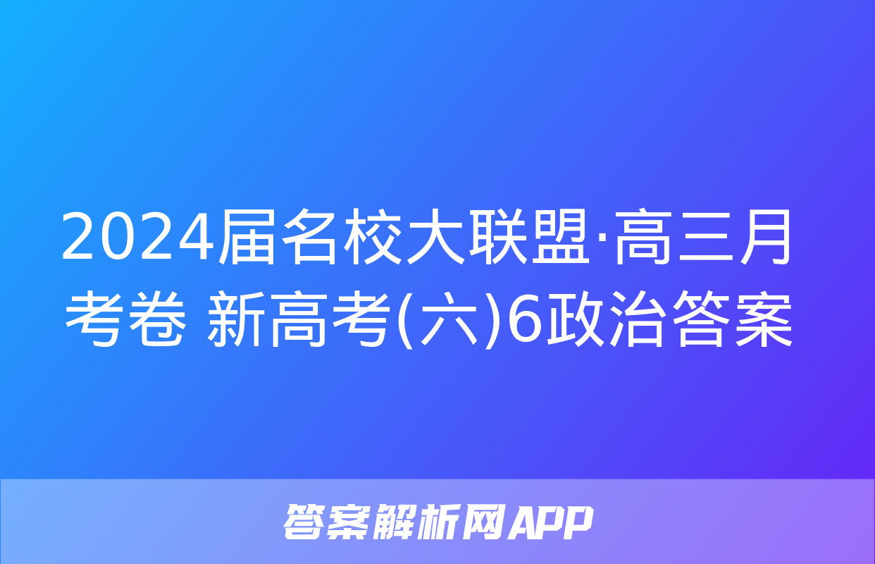 2024届名校大联盟·高三月考卷 新高考(六)6政治答案