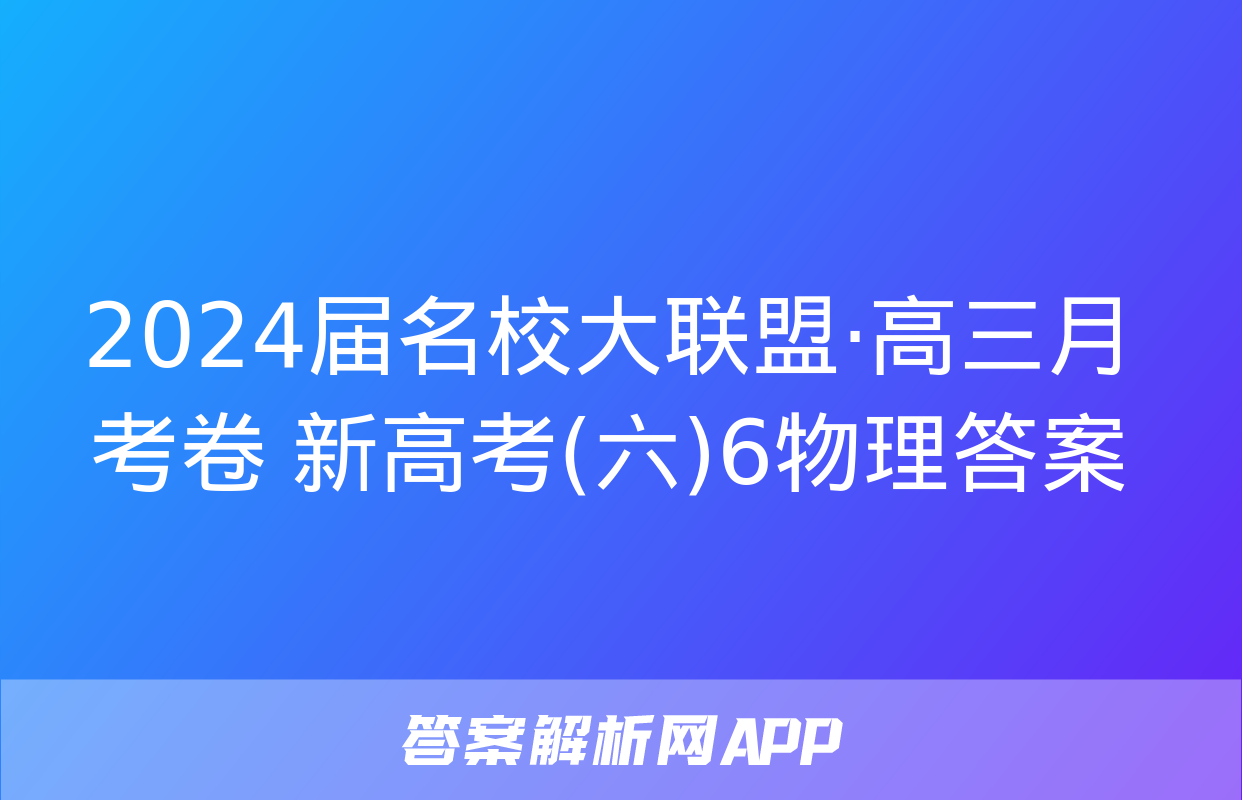 2024届名校大联盟·高三月考卷 新高考(六)6物理答案