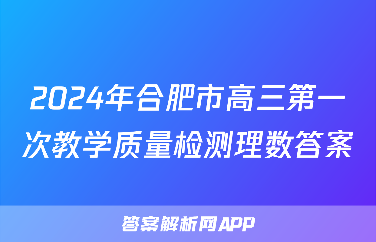 2024年合肥市高三第一次教学质量检测理数答案